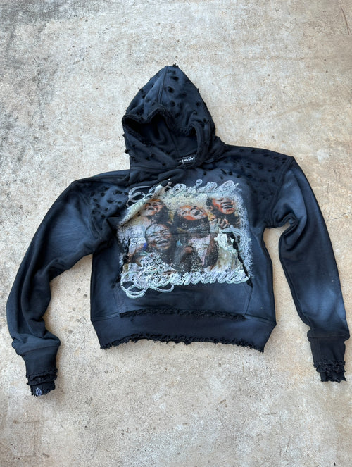 BLACK WASH DISTRESSED HOODIE