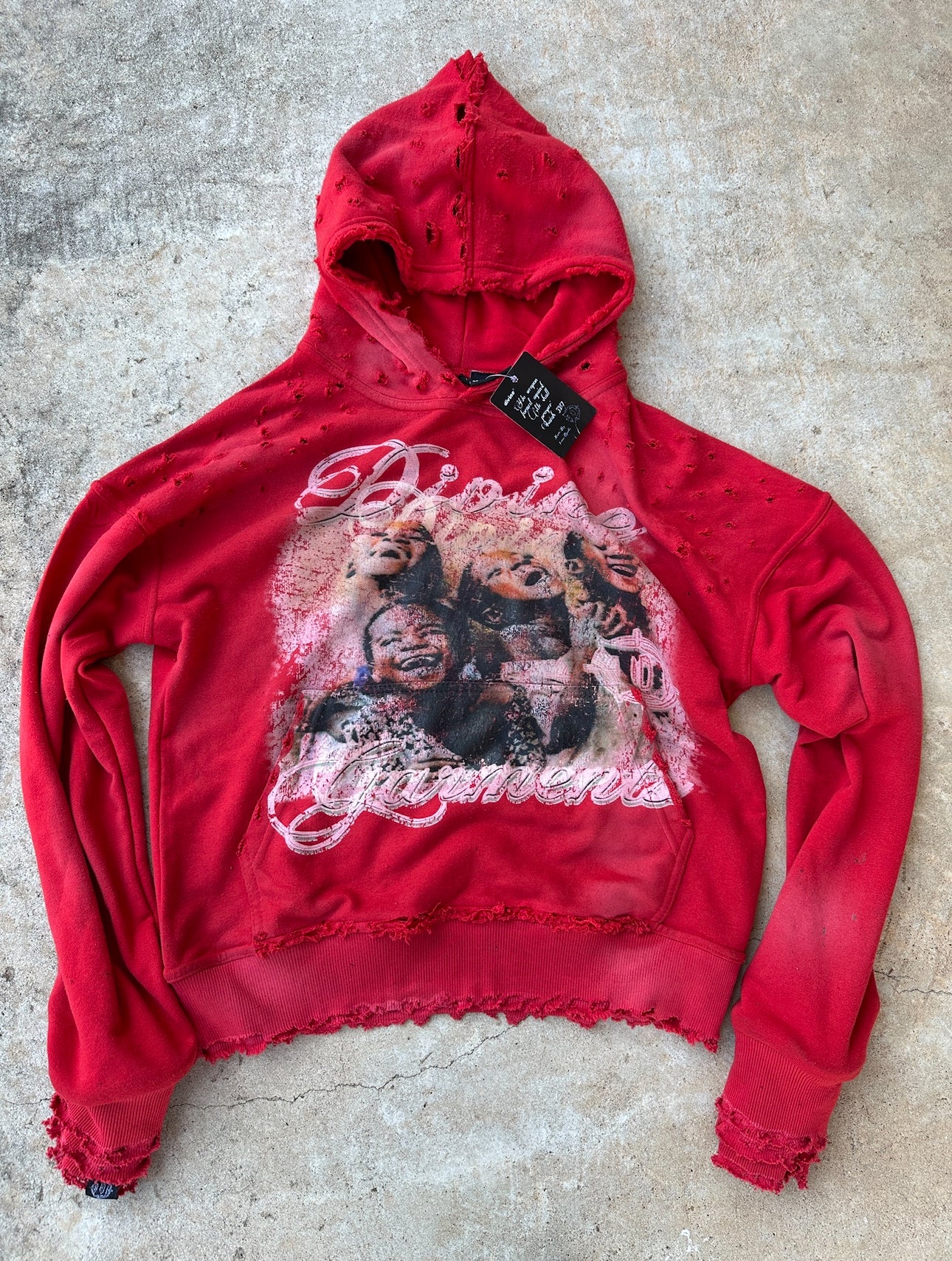 RED DISTRESSED DIVINE HOODIE