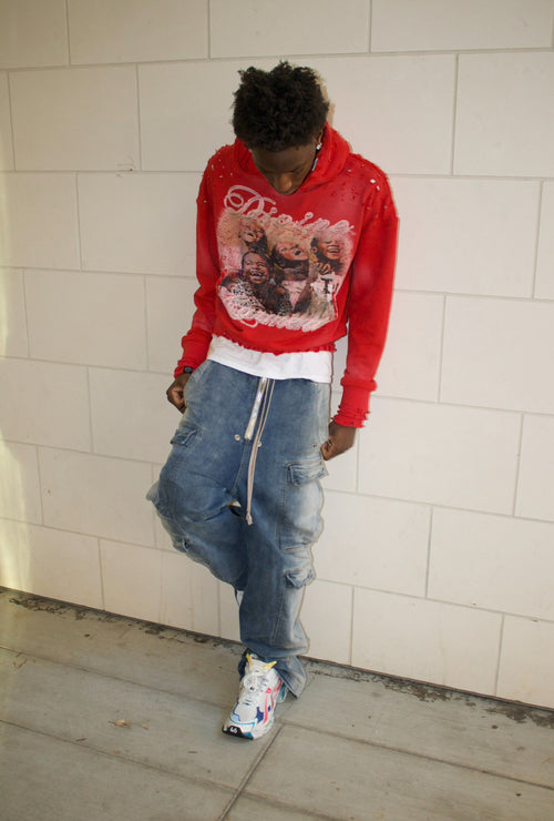 RED DISTRESSED DIVINE HOODIE